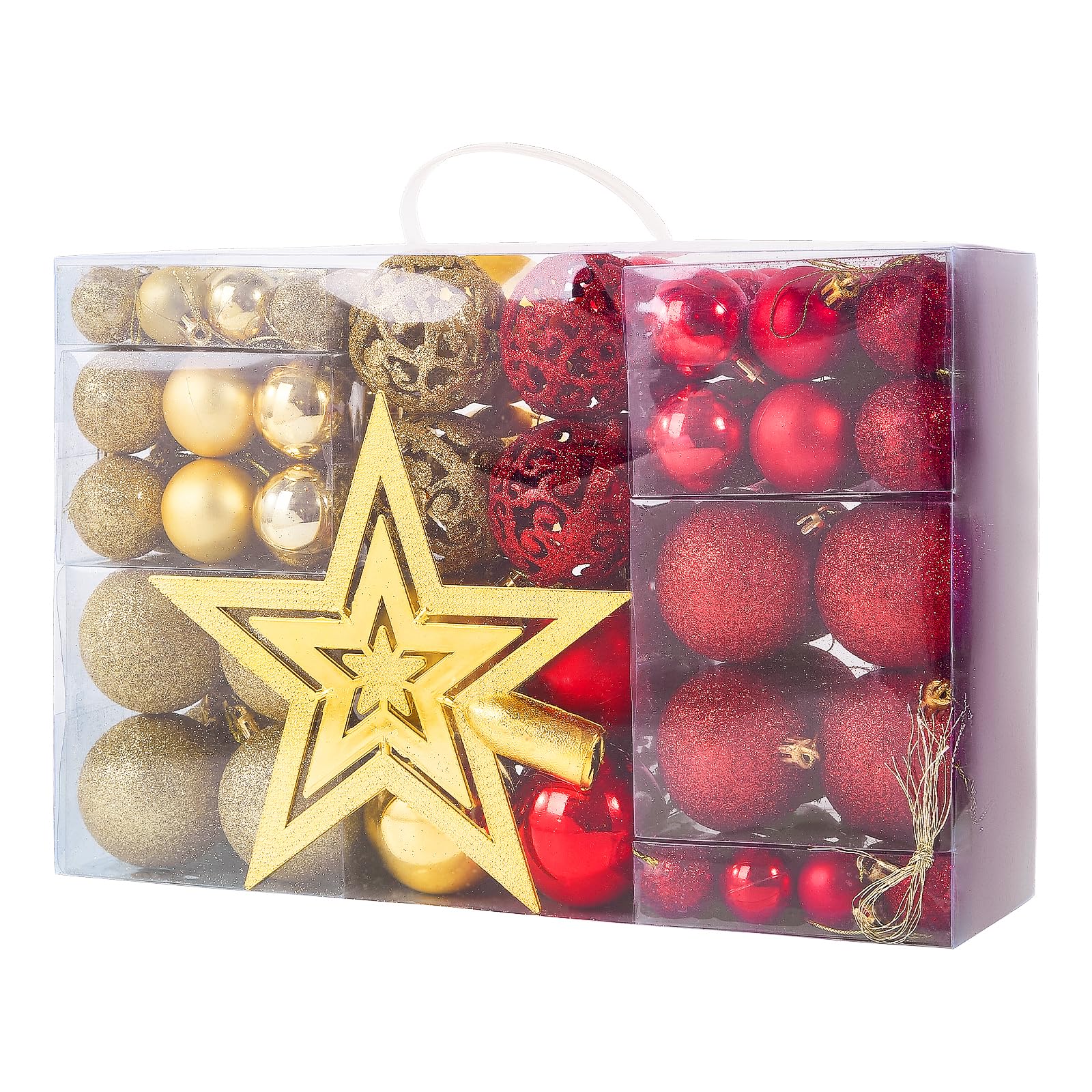 Fuyuleyo 101Pcs Christmas Baubles Ornaments Set, Red and Gold Christmas Tree Decorations, Shatterproof Xmas Tree Baubles Hanging Balls for Xmas Festive Holiday Decor