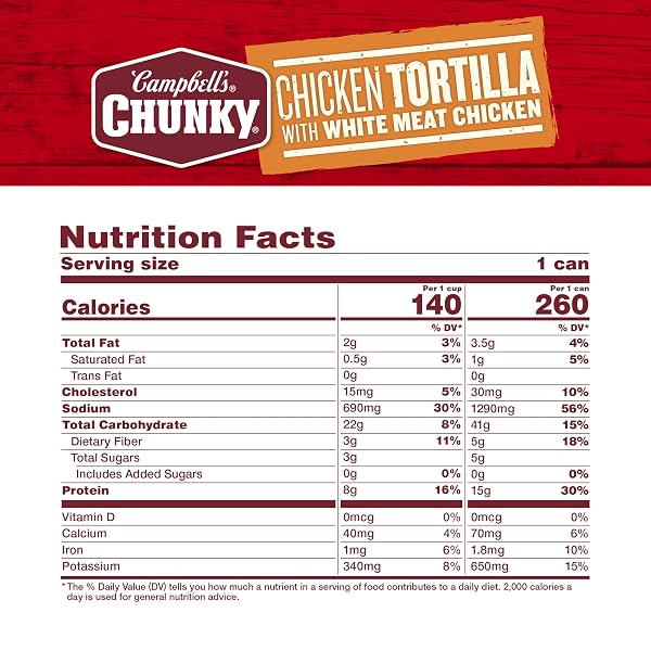 CAMPBELL’S CHUNKY SOUP, CHICKEN TORTILLA WITH WHITE MEAT CHICKEN, 16.1 OZ CAN