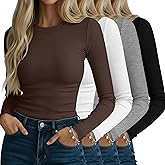 Neer 4 Pack Women's Ribbed Long Sleeve Shirts, Cotton Crew Neck Slim Fit Tops Stretch Knit Casual Base Layer Basic Tee Shirts