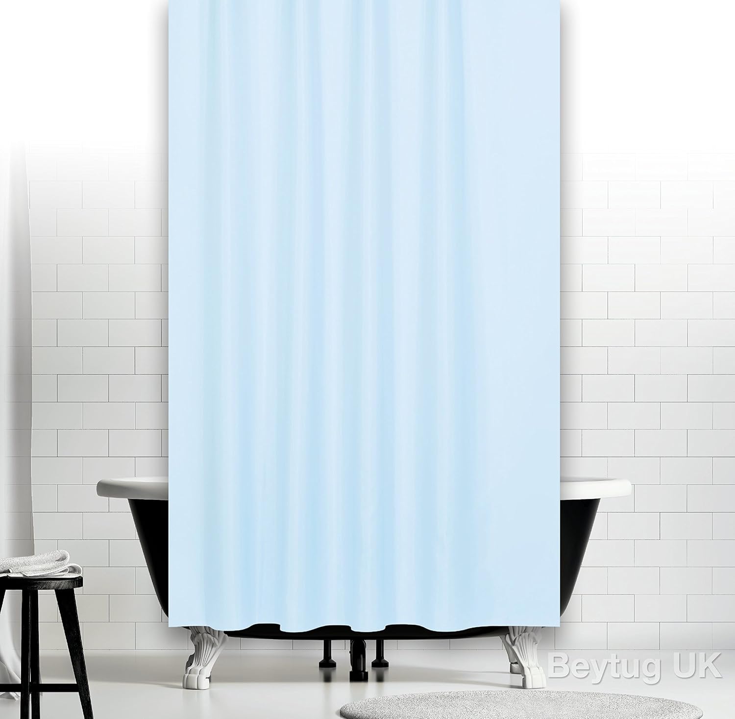 Quality extra long fabric shower curtain 180cm wide x 200cm drop rings