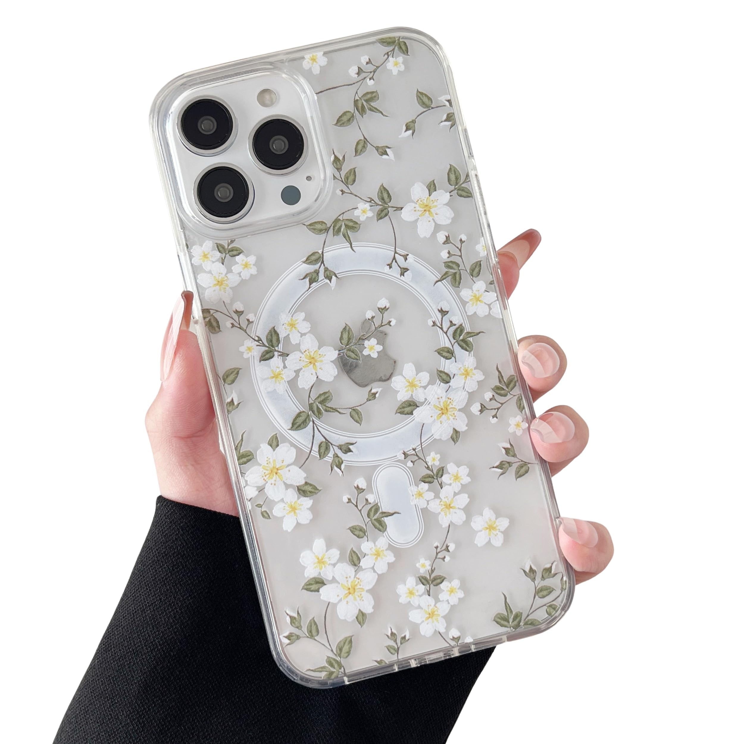 Photo 1 of ZTOFERA for iPhone 13 Pro Magnetic Case Compatible with Magsafe,Aesthetic Floral Pattern Design Cute for Girl Women,Anti-Drop Protective Hard Phone Cover for iPhone 13 Pro-Big White Flower