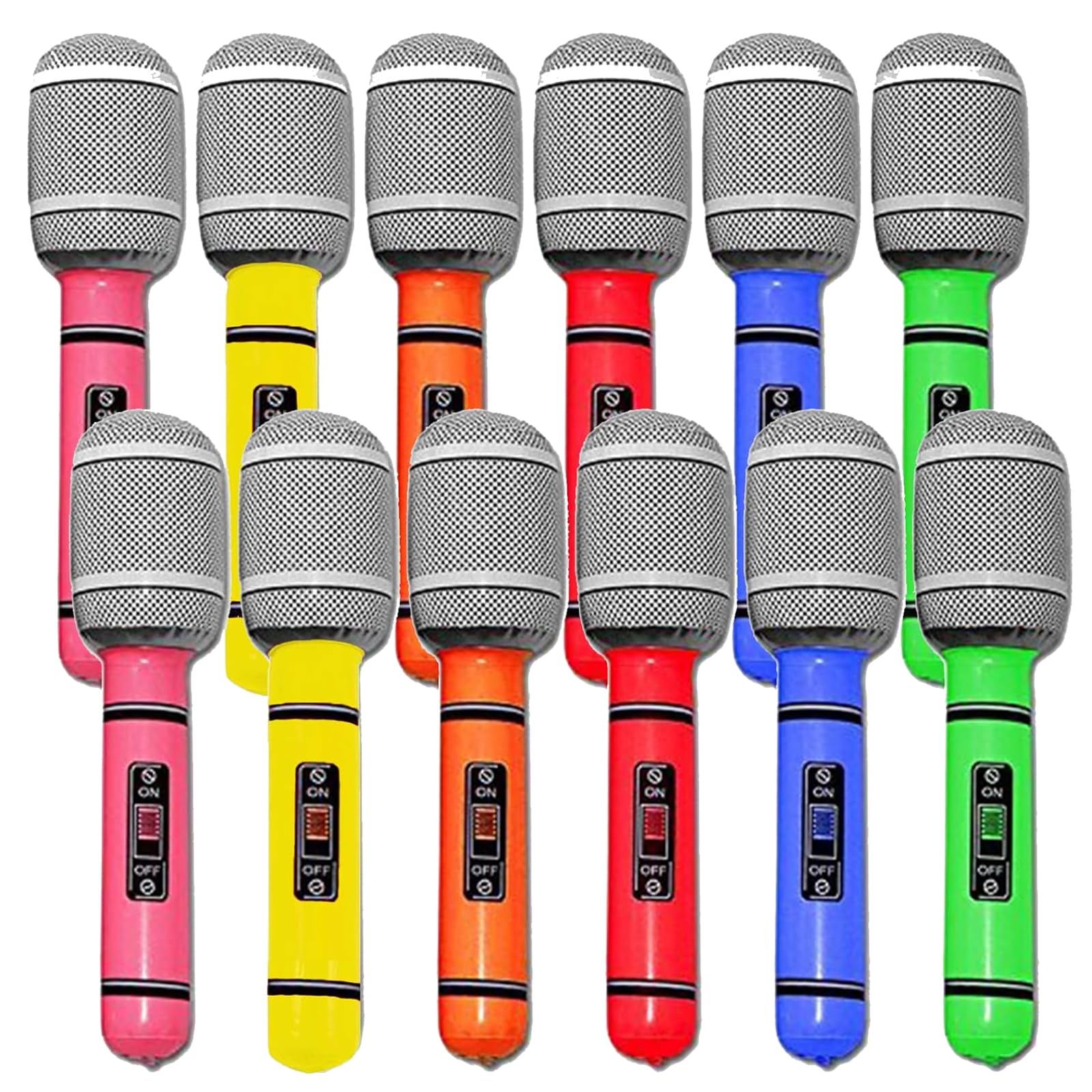 12 PCS Inflatable Microphone, Blow Up Microphone, Party Accessories, Inflatable party Props, Star Party Supplies Christmas Birthday Party Gifts Stage Performance (10 Inches 6 Color)