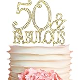 50 Cake Topper - Premium Gold Metal - 50 and Fabulous - 50th Birthday Party Sparkly Rhinestone Decoration Makes a Great Centerpiece - Now Protected in a Box