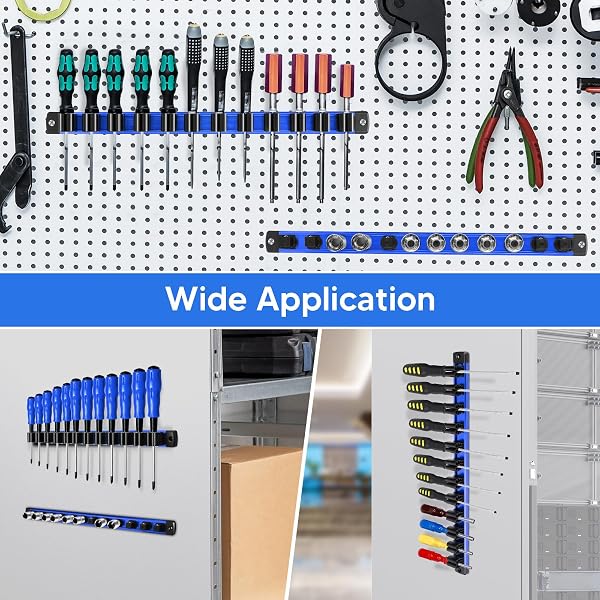 6 PIECE MAGNETIC TOOL ORGANIZER SET, HOLDS SCREWDRIVERS, WRENCHES & SOCKETS (12-SLOT RAIL X3, L/M/S SOCKET HOLDERS), WORKSHOP WALL MOUNT, SPACE-SAVING TOOL STORAGE, STRONG GRIP (TOOLS NOT INCLUDED)