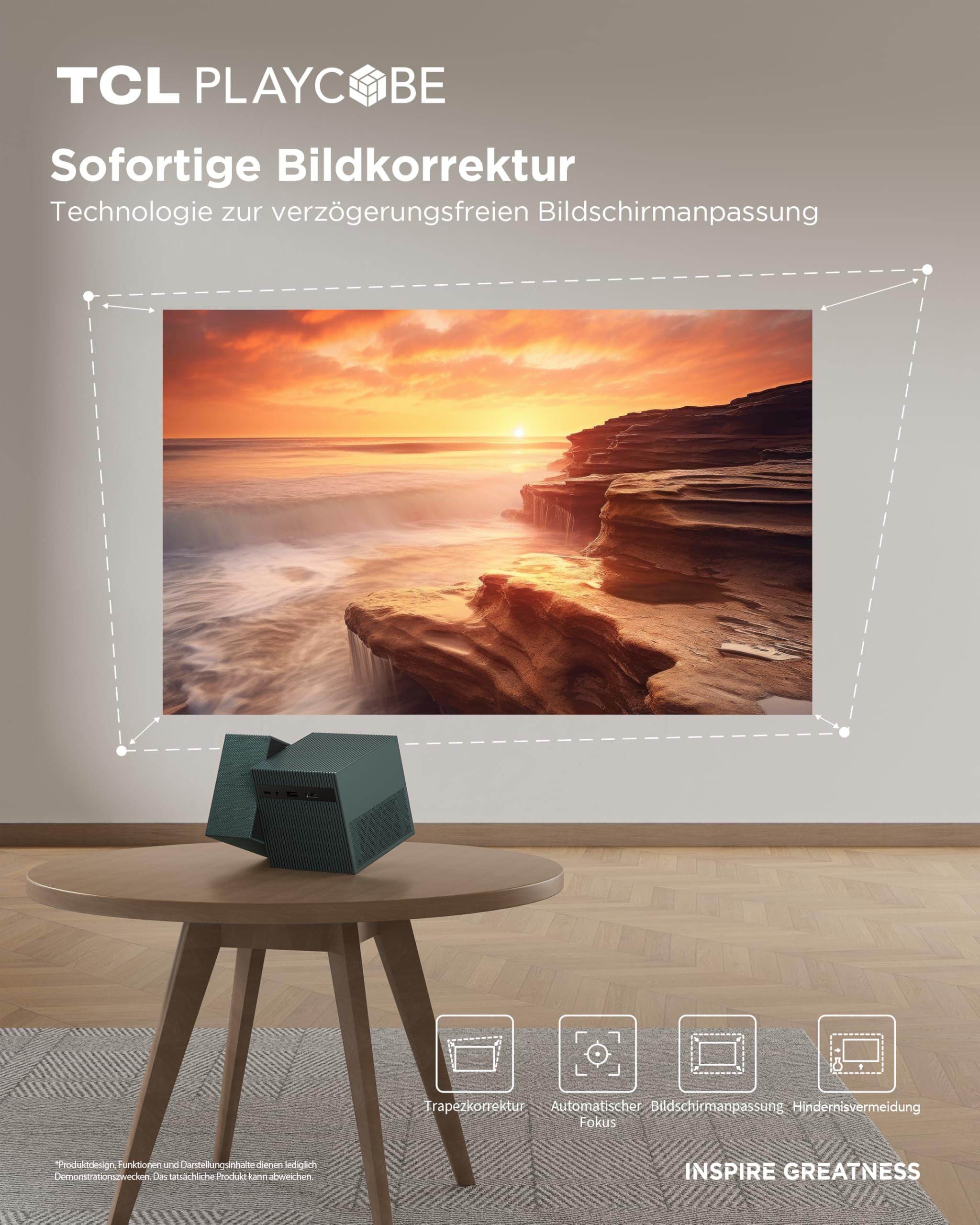 TCL PlayCube DLP Mini Beamer 4K mit Akku, 750 ISO Lumen, Integriertes Offizielles Google TV/Netflix/APV, Autofokus, 6D Trapezkorrektur, Bluetooth und WiFi, DolbyAudio, für Außenprojektion und Heimkino 4