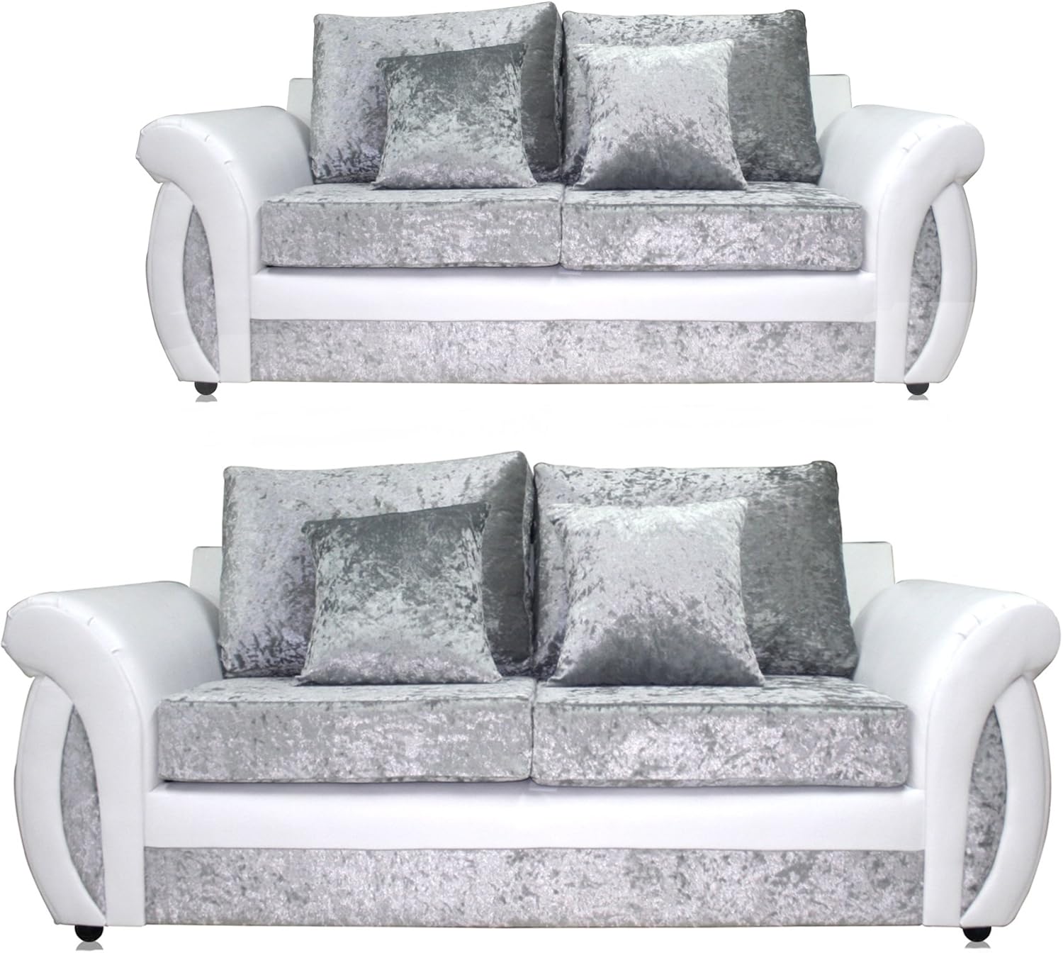 Shannon White And Silver Crushed Velvet Sofa Settee Couch 2 3