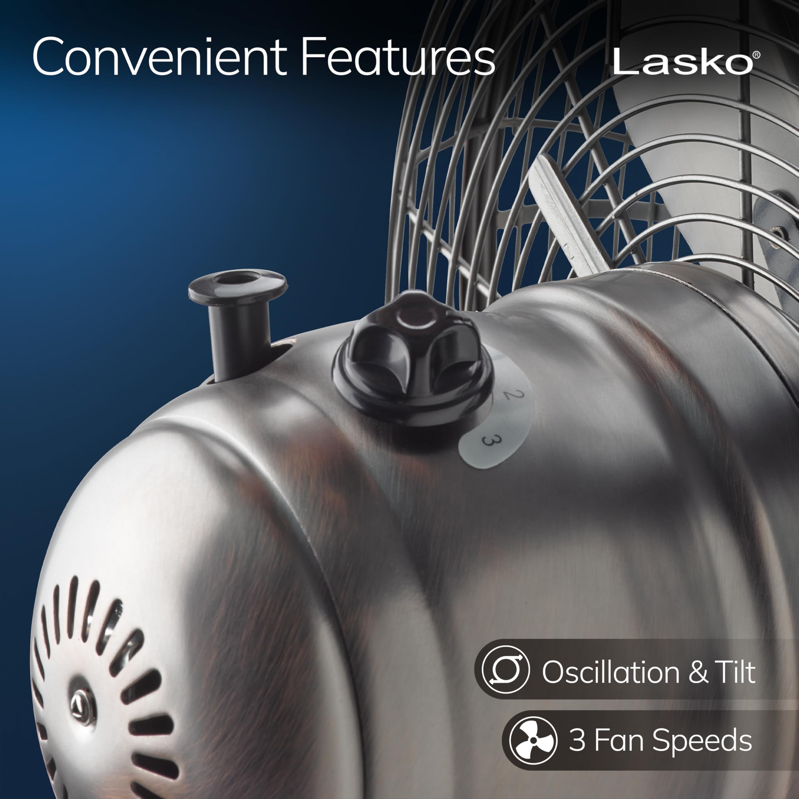 Lasko Oscillating Table Top Fan, Portable, 3 Quiet Speeds, for Bedroom, Kitchen and Office, 17