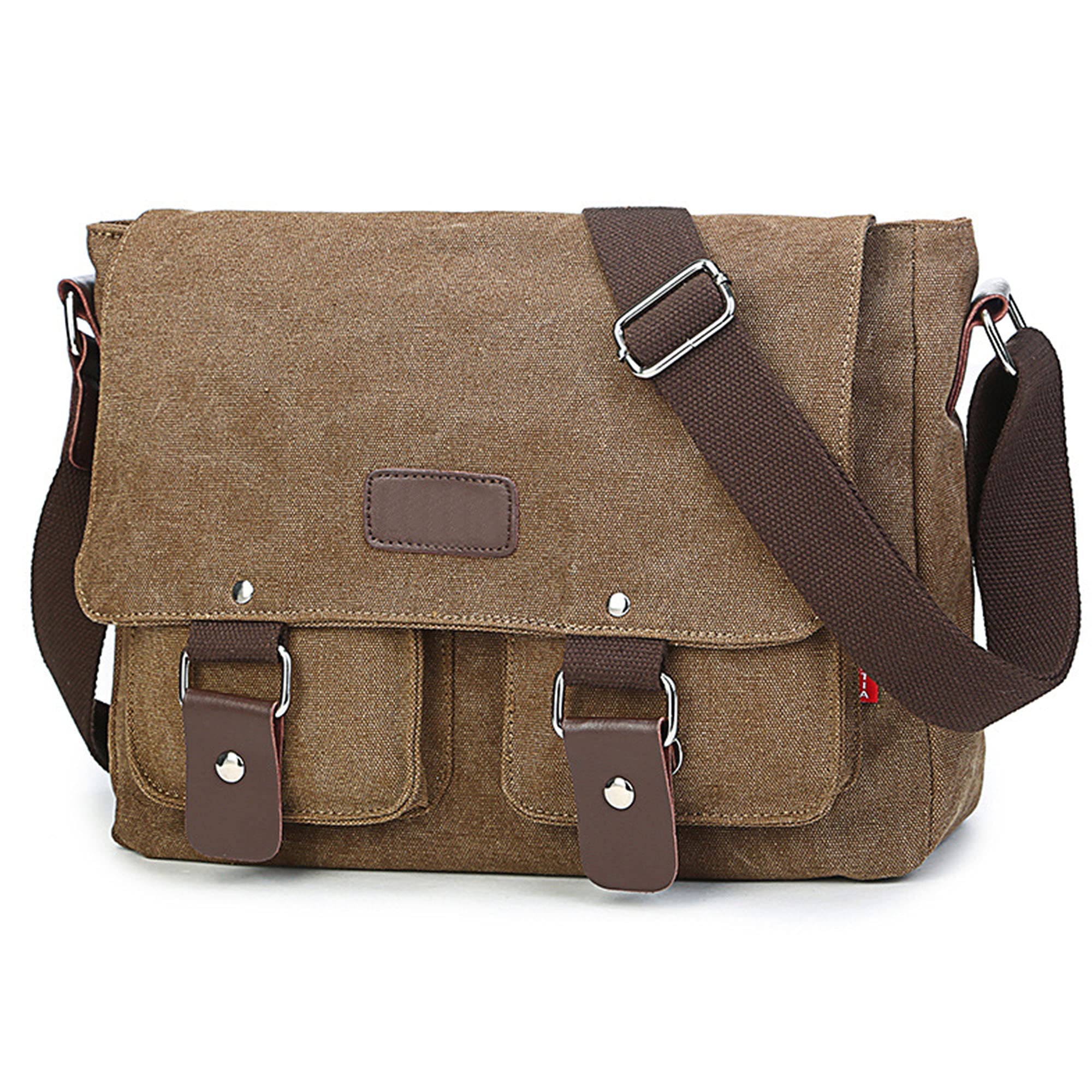 XFLYP Messenger Bag Mens, Men Shoulder Bags Canvas Satchel Cross Body Messenger School Working Satchel Briefcase, with Multiple Pockets for Work, School, Traveling and Daily Use, Brown