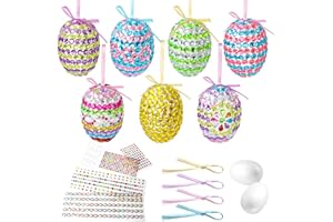 fethwoin 16PCS Easter Tree Ornaments, Foam Easter Eggs Hanging Decorations Craft Kit, DIY Glitter Gem Eggs with Ribbons for Basket Stuffers Fillers & Home Decor Party Favors