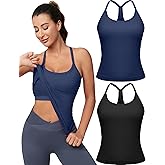 MathCat Workout Tank Tops for Women with Built in Bra, Sleeveless Gym Tops Seamless Racerback Athletic Yoga Shirts 2 Pack