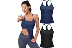 MathCat Workout Tank Tops for Women with Built in Bra, Sleeveless Gym Tops Seamless Racerback Athletic Yoga Shirts 2 Pack