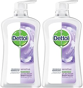 Dettol Anti Bacterial pH-Balanced Body Wash, Sensitive, 21.1 Oz / 625 Ml (Pack of 2)