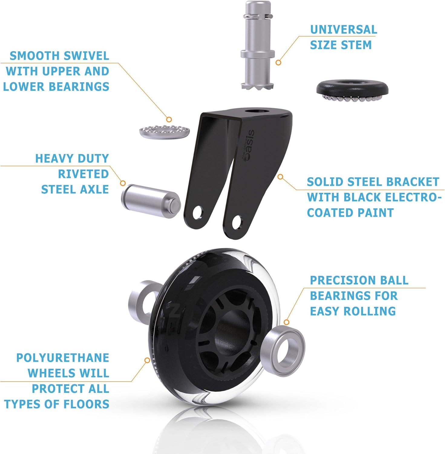 Office Chair Caster Wheels (Set of 5) - Heavy Duty & Safe for All Floors Including Hardwood - Perfect Replacement for Desk Floor Mat - Rollerblade Style w/Universal Fit: Furniture & Decor