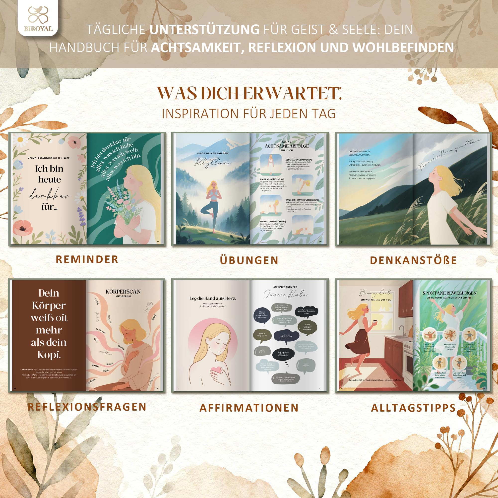 Achtsamkeitstagebuch für Erwachsene - 65 Positive Reminder, Dankbarkeitstagebuch Erwachsene mit Achtsamkeitsübungen, 5 Minuten Tagebuch für Manifestieren & Selbstliebe, 5 Minuten Achtsamkeitstagebuch 2