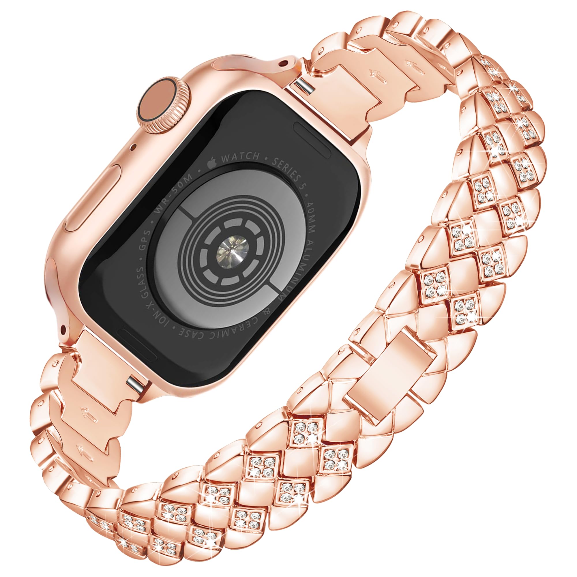 Vamyzji Compatible with Apple Watch Strap 46mm 49mm 45mm 44mm 42mm(S3 2 1), Slim Metal Strap for Apple Watch Series 11 10 9 8 7 6 5 4 SE 3 2 1,Ultra 3 2 1, Bling Designer iWatch Bracelet Women Ladies