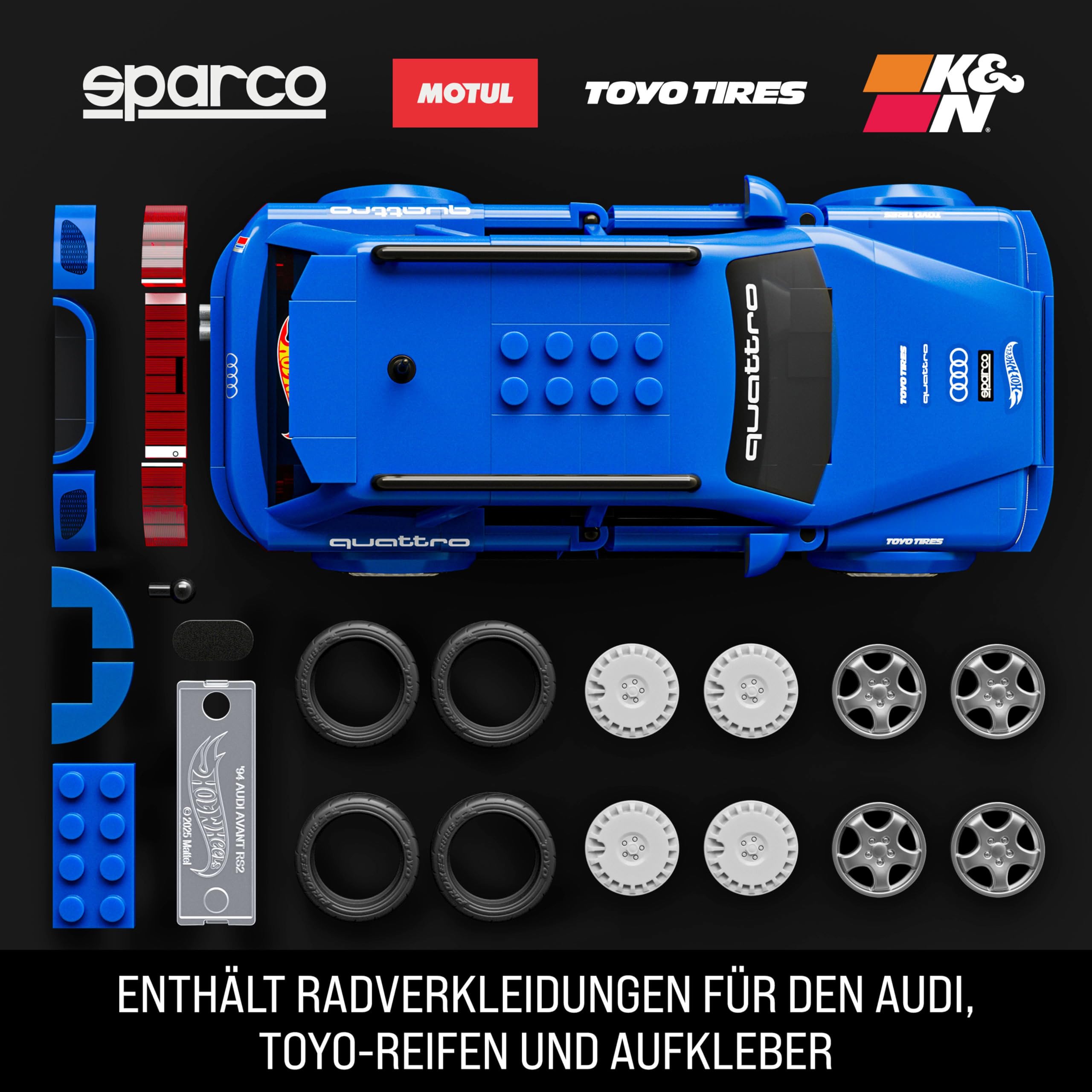 Mattel Brick Shop Hot Wheels Speed Serie Bauset, 94 Audi Avant RS2 mit 252 Teilen, realistischen Details und individuellen Aufklebern, Erwachsene Sammler und Kinder ab 10 Jahre, JGR28 4