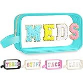 Kacctyen Clear Medicine Bag for Travel Meds Bag Chenille Letter Medicine Pouch Pill Medication Organizer Nylon Toiletry Waterproof Makeup Pouch for Women