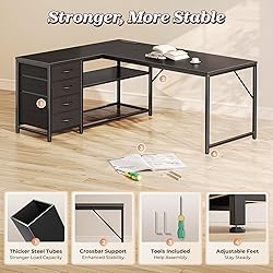 PRAISUN 53" L Shaped Desk with Power Outlets and