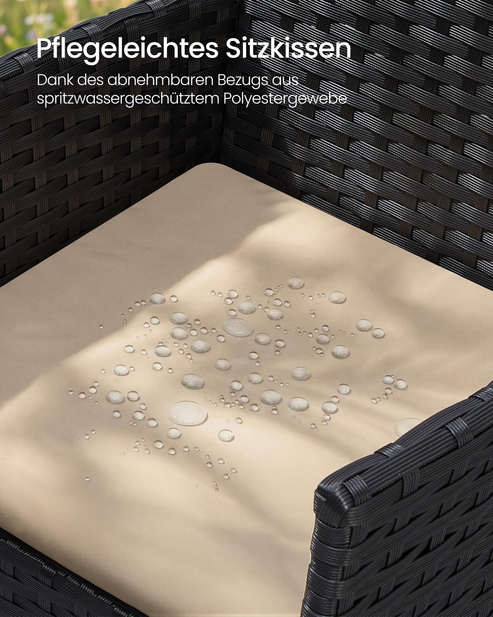 SONGMICS Balkonmöbel, Gartenmöbel-Set, aus PE-Polyrattan, Lounge-Set, Tisch und 2 Stühle, Terrassenmöbel, Outdoor, für Terrasse, Balkon, Garten, schwarz-Taupe GGF003B01 6