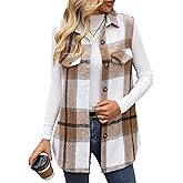 ZILIN Women's Flannel Plaid Vest Button Down Sleeveless Shacket Shirt Jacket