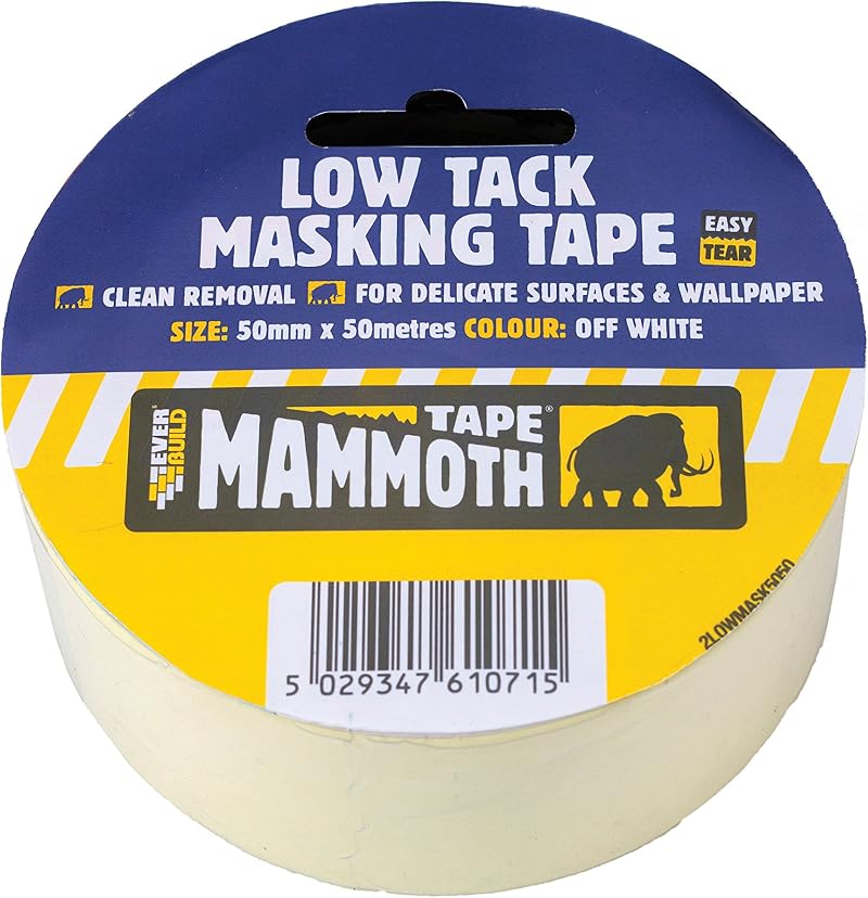 Sika Everbuild Mammoth Low Tack Masking Tape 50mm x 25m Easy Tear Off White