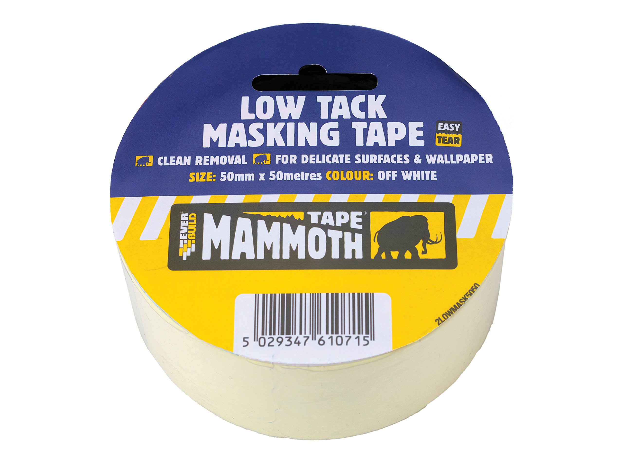 Everbuild Mammoth Low Tack Masking Tape – Easy Tear – Off White – 50mm x 25m