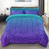 Pamnest Comforter Set Full Size, Colorful Girls Ombre Purple 3 Pcs Soft Bedding for Kids and Adults, Neon Blue Teal Comforter Set with 2 Pillowcases, for Bedroom Bed Decor