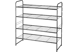 GEORIS 4-Tier Shoe Rack | Stackable Shoe Organizer | Wire Grid Shoe Storage Shelf Holds 22 Pairs of Shoes, Ideal for Entryways and Closets, Durable Metal Design in Stylish, Black