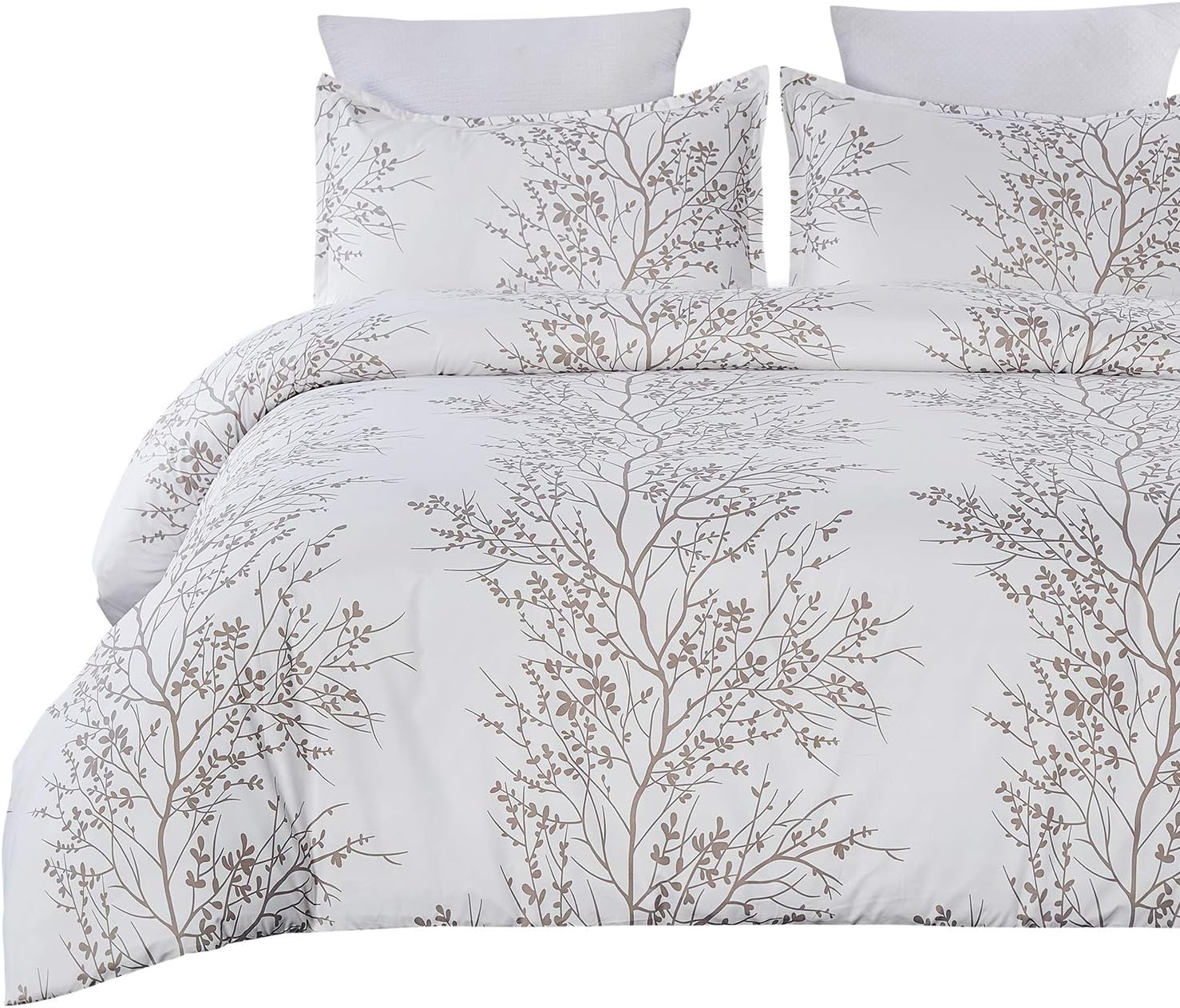 Vaulia Soft Microfiber Duvet Cover Set, Printed Tree Branches Pattern - White Color, King