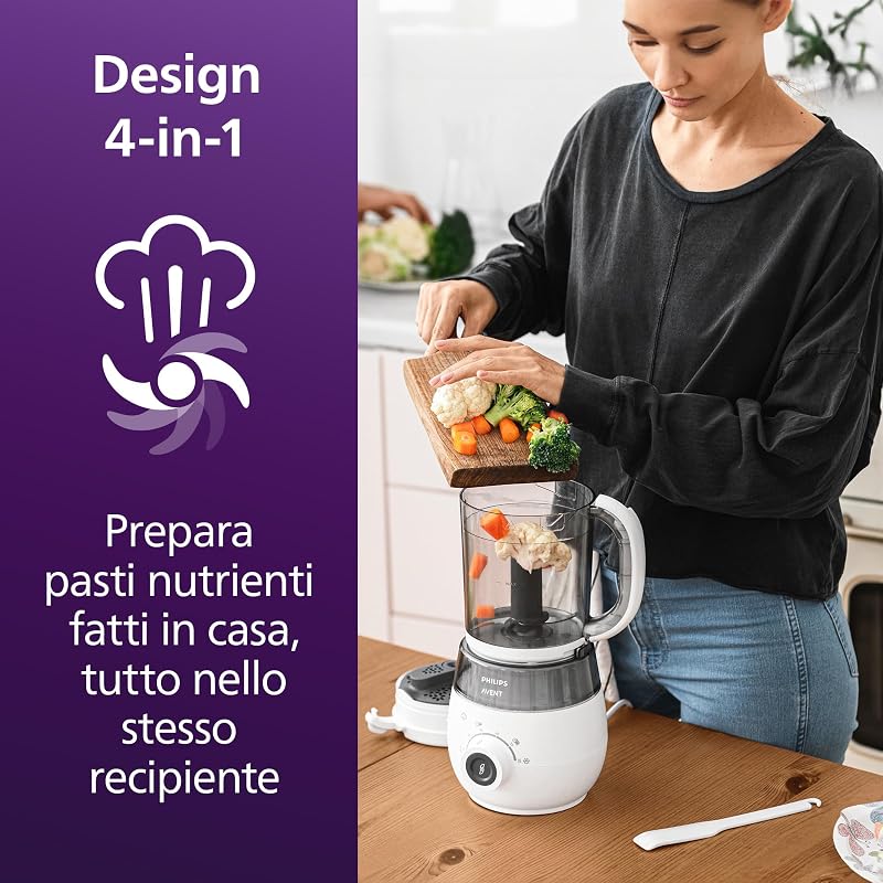 Philips Avent Steamer Blender Gift Set - EasyPappa 4 in 1, cuoci a vapore, frulla, scongela e riscalda facilmente le pappe, con vasetti e coperchi, SCF883/20