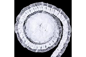 PAGOW 10 Yards Two Tone Satin Organza Lace Trim, 4cm Vintage Pleated Organza Lace Ribbons, for Applique, Sewing, Wedding Embellishment, DIY Decor - White