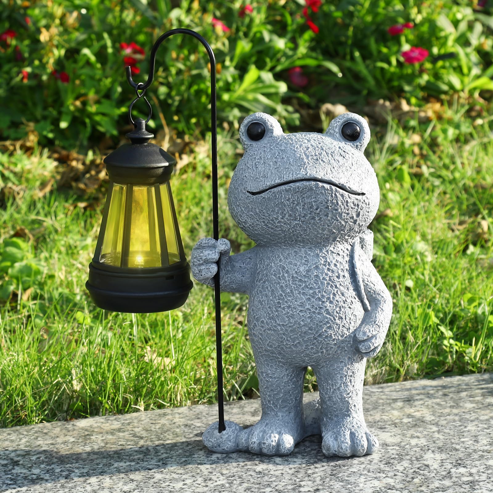 Photo 1 of PAETAE Garden Statue Frog Outdoor Decor, Solar Patio Garden Sculptures & Statues, Resin Garden Decor Gift for Women, Mom, Grandma, Stone