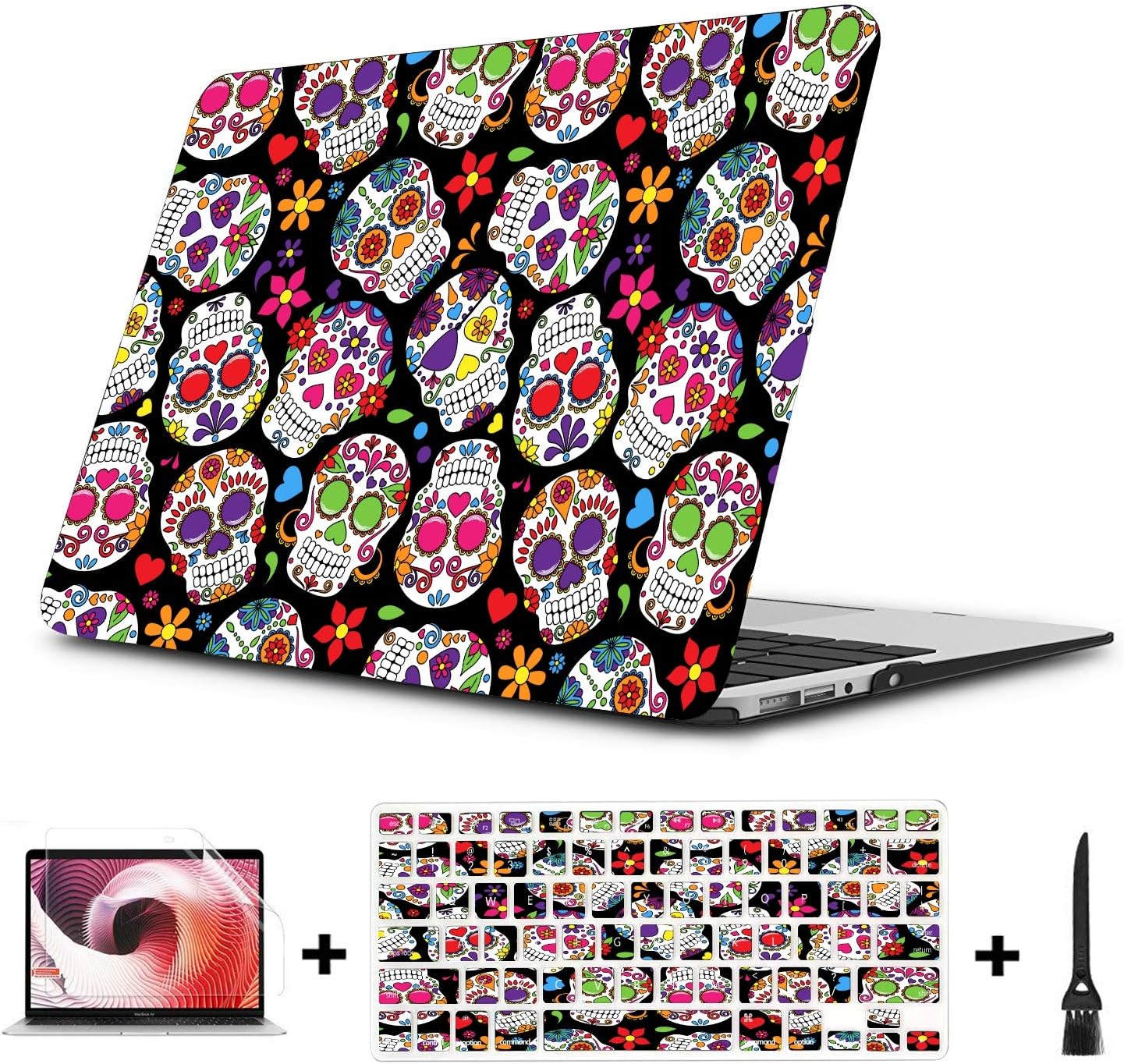 2018 MacBook Air Case Day of The Dead Sugar Skull Pattern Plastic Hard Shell Compatible Mac Air 11" Pro 13" 15" Mackbook Pro Case Protection for MacBook 2016-2019 Version