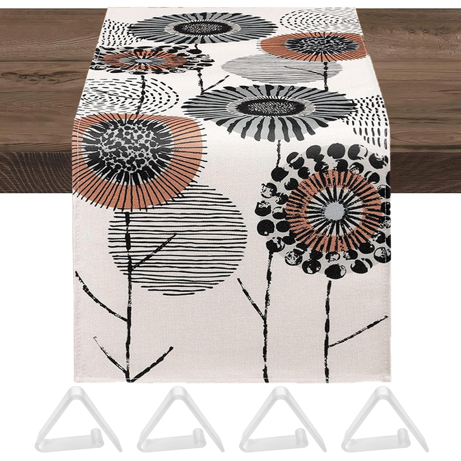 USHXVG 1 Printed Tablecloth, 4 Tablecloth Clips, Linen Tablecloth, Long Table Runner, Tablecloth Decoration, Vintage Tablecloth, Table Decoration For Wedding And Party