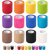 12 Pack Self Adhesive Bandage Wrap, 2 in x 5 Yards Non-Woven Self Adherent Cohesive Bandage, Vet Wrap Wound Tape for Thumb Finger Wrist Knee Ankle, Mix Colors