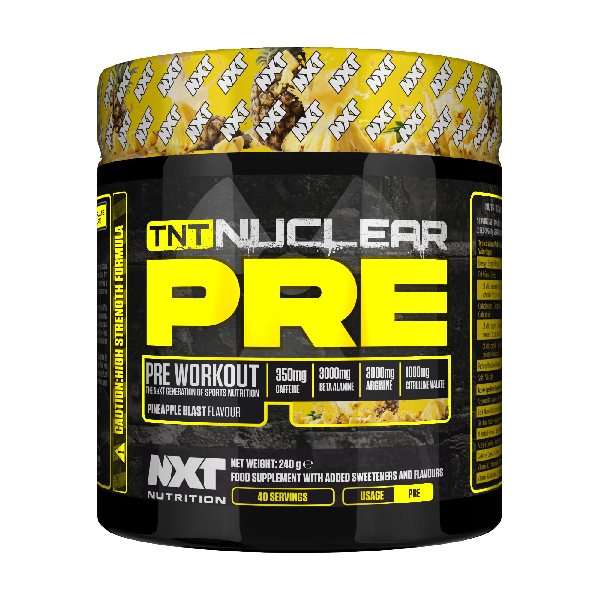 NXT Nutrition TNT Nuclear Pre Workout – Pre Work Out Energy Drink| L-Citrulline, Beta Alanine, Caffeine for Pump, Endurance & Focus - 40 Servings Mixed Candy, Vegan (Pineapple)
