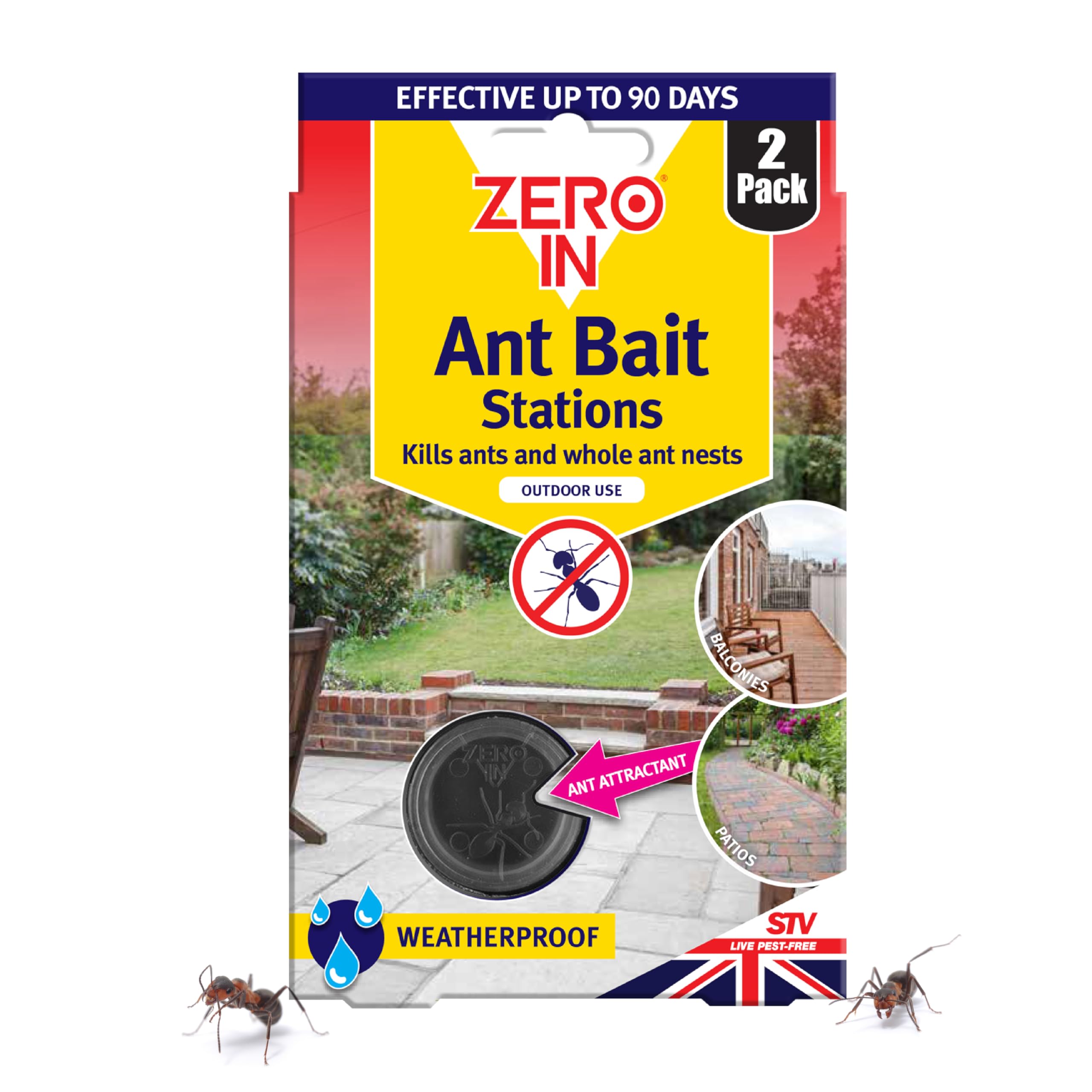 Zero In® All-Weather Ant Bait Stations – Twinpack, Dual Action Gel Ant Killer for Outdoor Use, Safely Enclosed, Kills Ant Nests, Ready-to-Use, Weather-Resistant