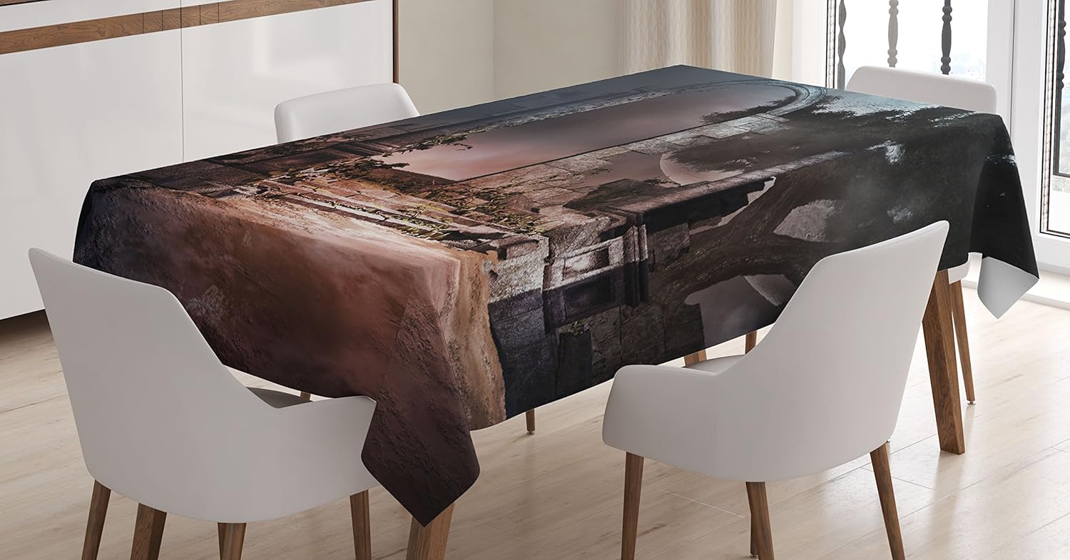 Amazon Com Ambesonne Gothic Tablecloth Dark Night Scary Creepy Graveyard With Trees Full Moon Foggy Atmosphere Rectangular Table Cover For Dining Room Kitchen Decor 60 X 90 Black And Grey Home Kitchen