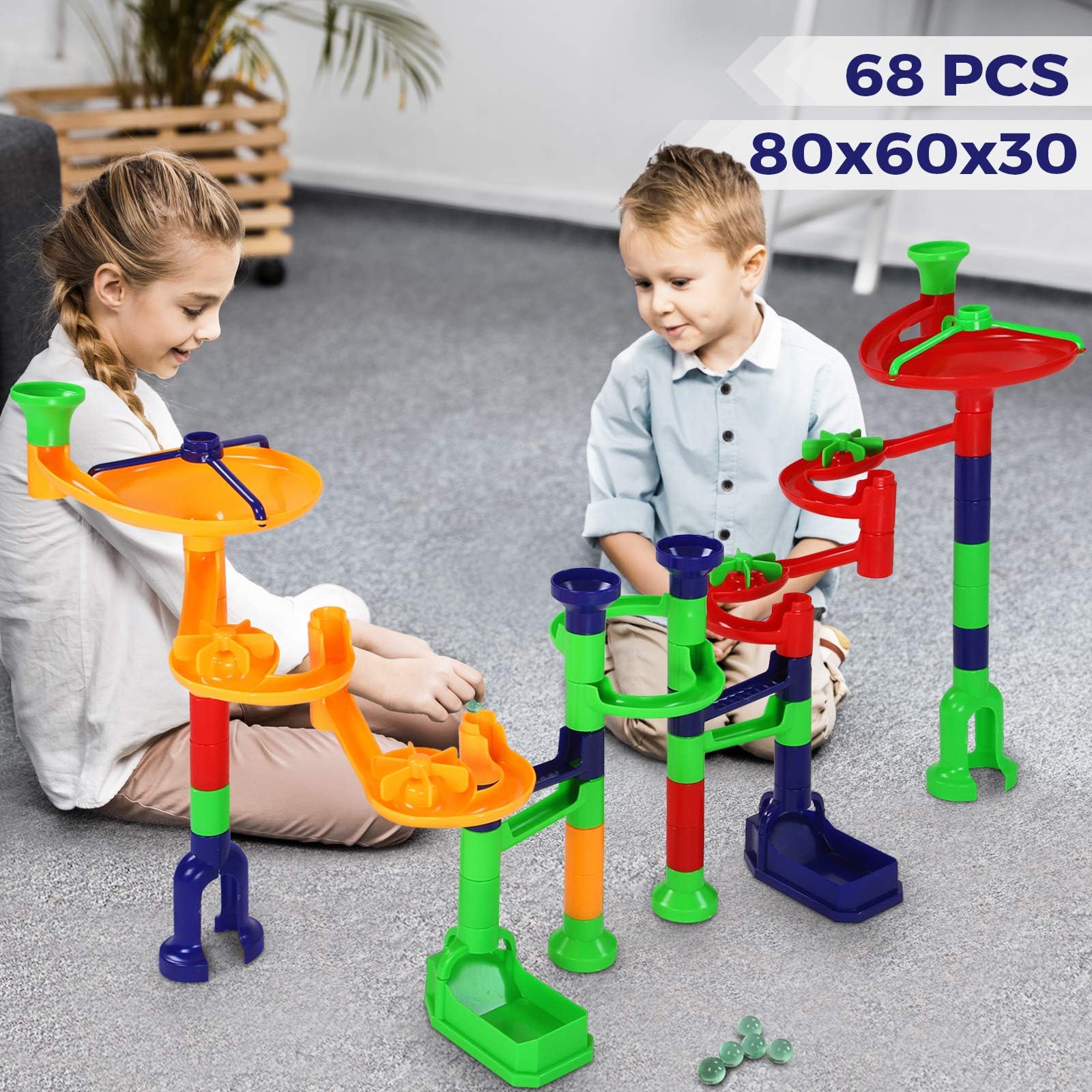 Marble Run Colorful Set - for Kids over 3 Years, 31.4x23.6x11.8 in, Plastic/Glass - Circuit for Marbles, Educational Toys, Plastic Construction Toy