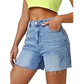 AUWUKA Womens High Waist Jean Shorts Wide Straight Leg Microelastic Long Denim Mom Shorts