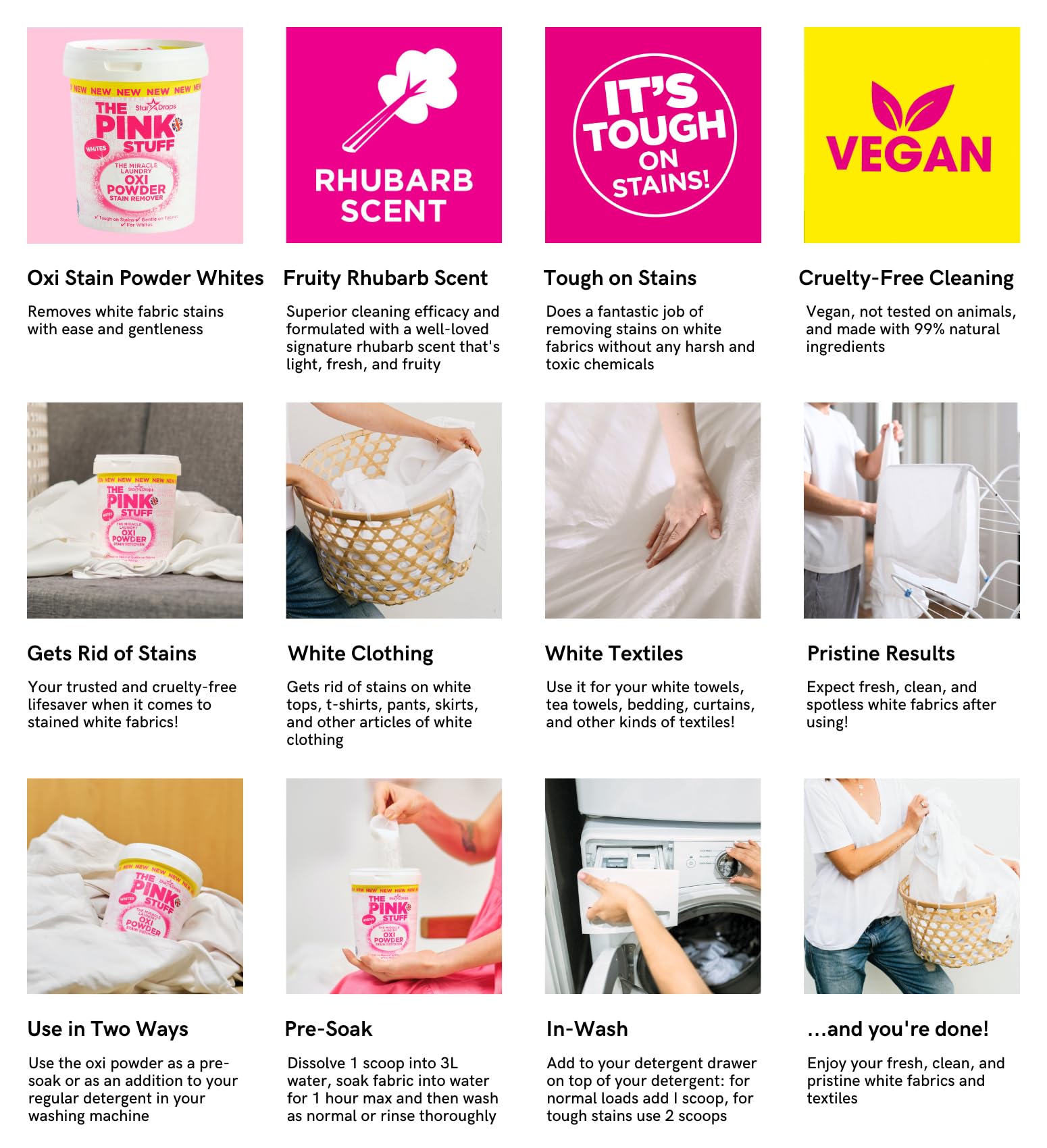 Stardrops - The Pink Stuff - The Miracle Laundry Oxi Powder Stain Remover Specifically Formulated for Whites, 1 kg
