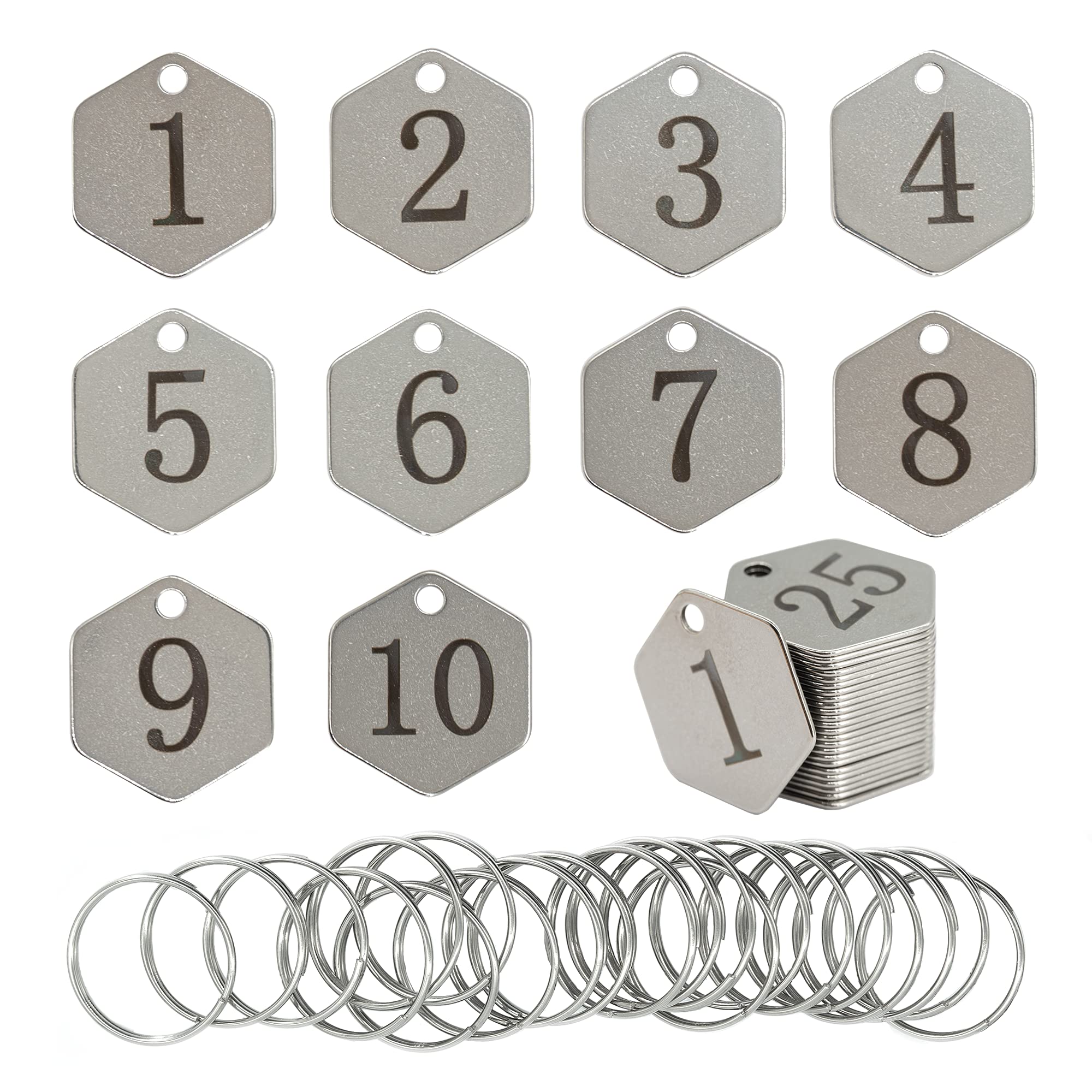 Hexagon Shape Stainless Steel Number Tags Key Tags ID Tags (0-9)