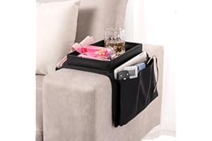 JMGO Couch Cup Holder Tray Anti-Slip Armchair Cloth Sofa Table Armrest Tray with Pockets for Remote, Snacks, Cellphone iPad, 