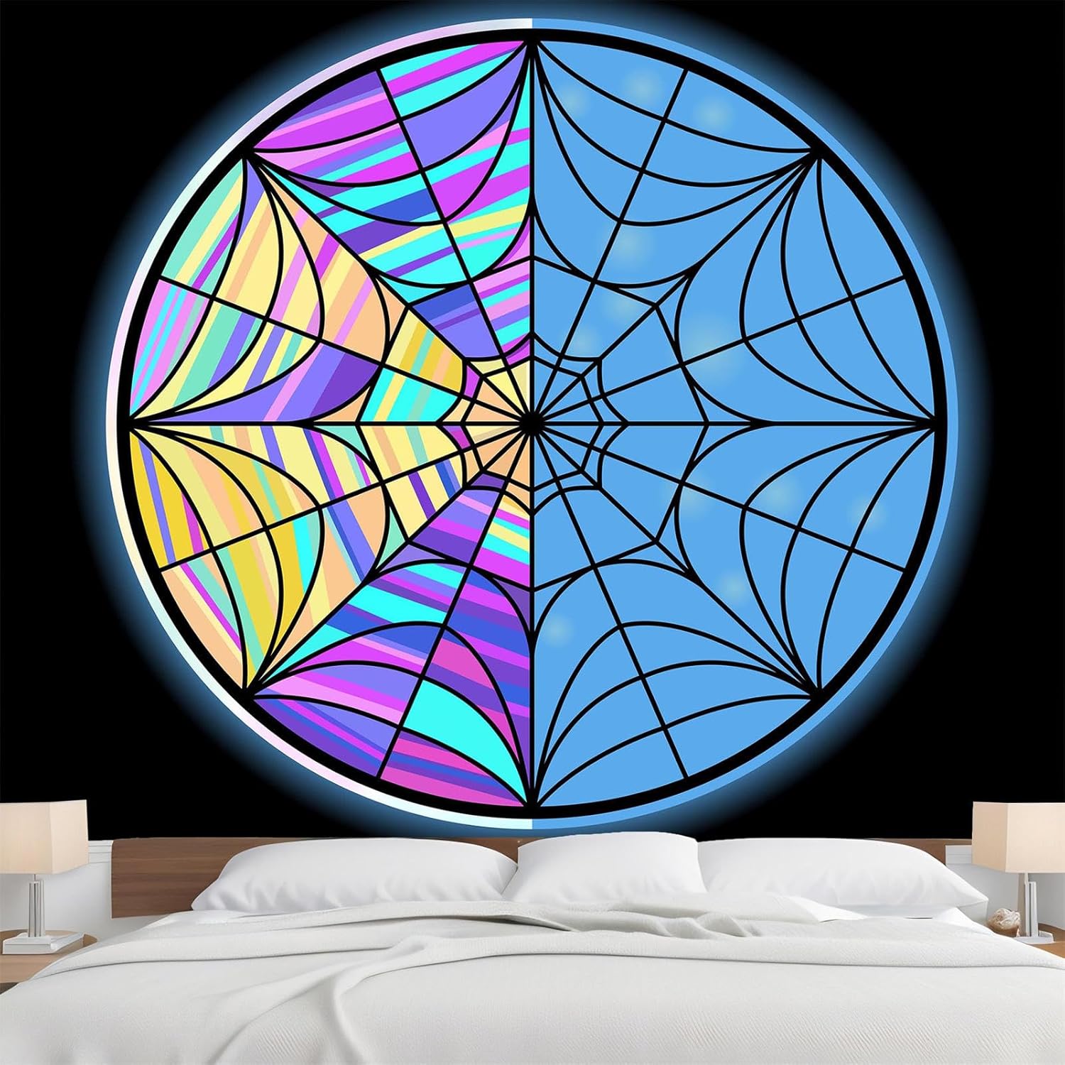 Tapestries - Wednesday Addams Party Decorations Gothic Wall Decor Tapestry for Teen Girls Men Bedroom Aesthetics Black Light Spider Web Window Colorful Backdrop Poster Wall Hanging for Dorm Room (51''X60'')