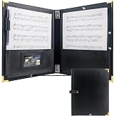 GraduatePro Elastic Music Sheet Holder 9.5" x 12" PU Leather Choir Music Folder with Hand Strap for Piano Particle and Stage Performance