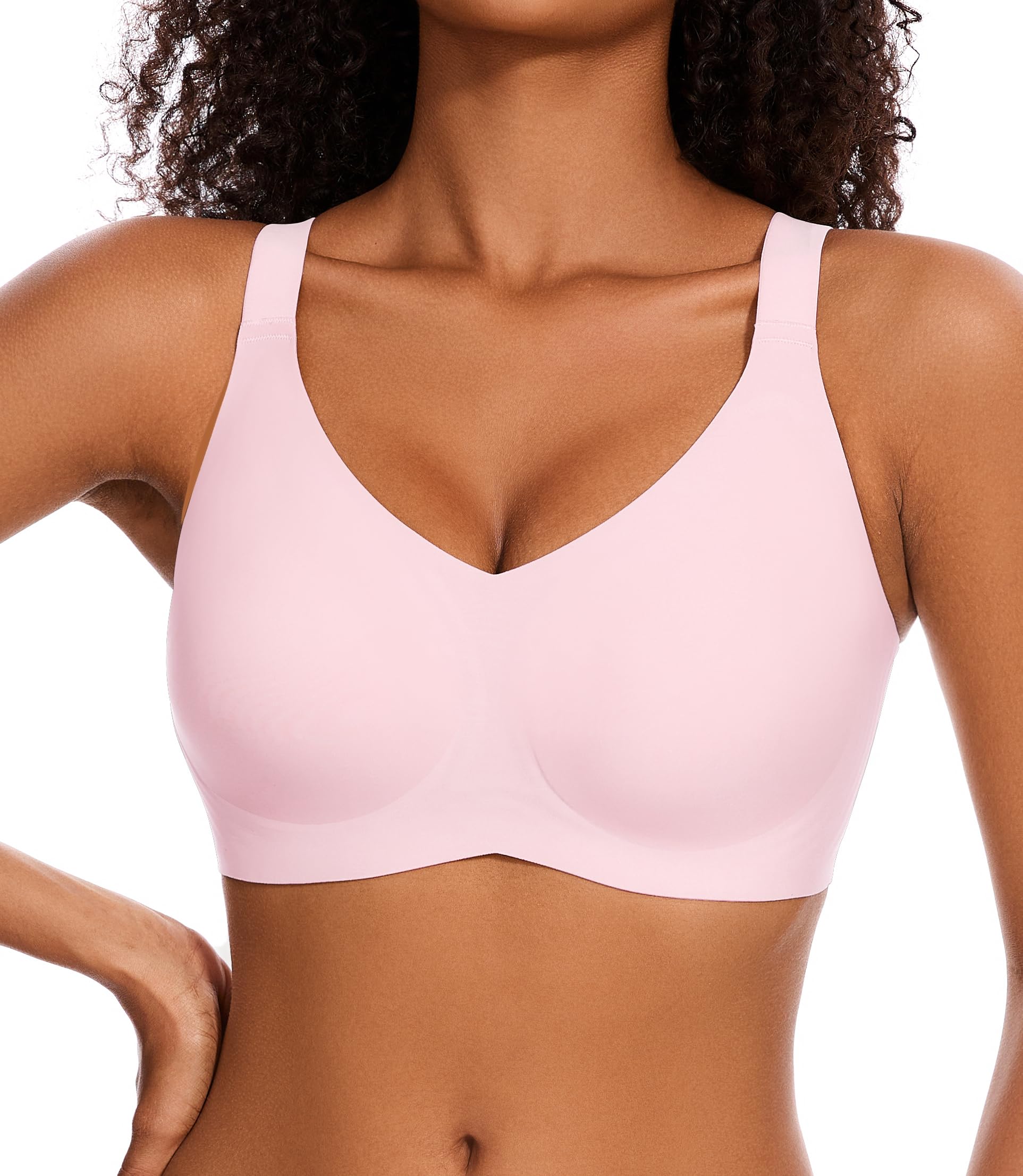 Photo 1 of Buttery Soft Wireless Bras for Women Full Coverage Bralettes Smooth Everyday Bras No Underwire Lift Support, Pink, 2XL