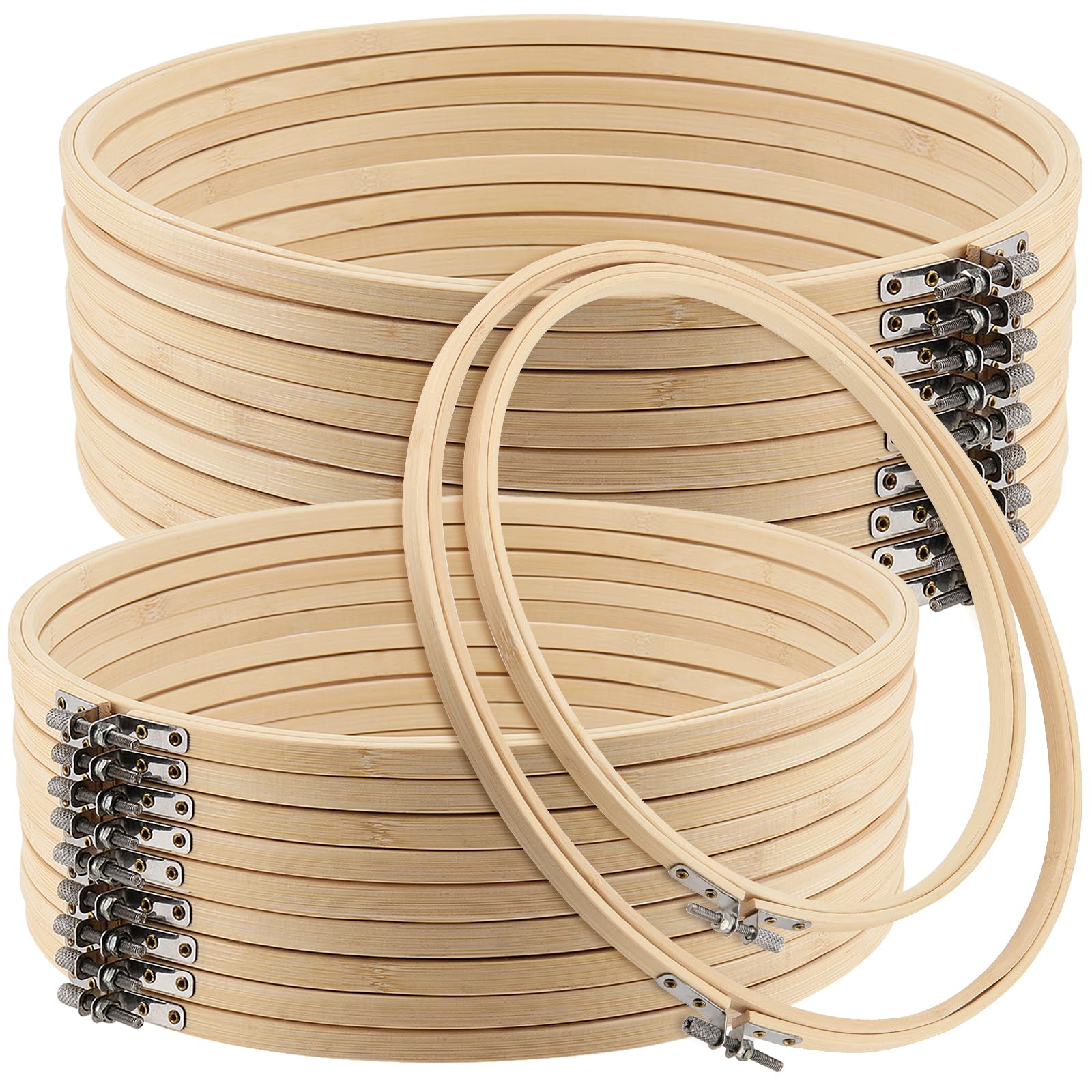 DAKFOOK 20 PCS 2 Sizes Bamboo Embroidery Hoops, 10 Inch 12 Inch Cross Stitch Hoop, Wooden Embroidery Frames for Needlework, Cross Stitch, and Embroidery Projects