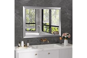 Amorho 40x30 Inch Bathroom Mirror Silver, Thick Metal Framed Wall Mirrors for Over Sink, Brushed Nickel Mirror Perfect for Bedroom, Living Room, Entryway, Rectangle (Horizontal/Vertical).