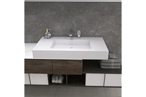 MEDUNJESS 35"X19" Wall Mount Sink Matte Bathroom Vanity Vessel Sinks Artificial Stone Rectanglee Indoor Outdoors Modern Floating or Countertop Freestanding Wall Hang Sink Bowl (without Holes 35'')