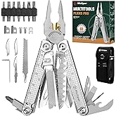 Multper Multitool Pliers with Damascus Knife &amp; Large Scissors,Screwdriver | EDC Multi tool with Replaceable Wire Cutters, Sheath, Bottle Opener, Ideal for Camping,Survival, Repair, Gifts for Men